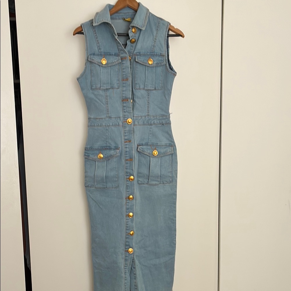Daisy Blue Denim Dress with Gold Buttons